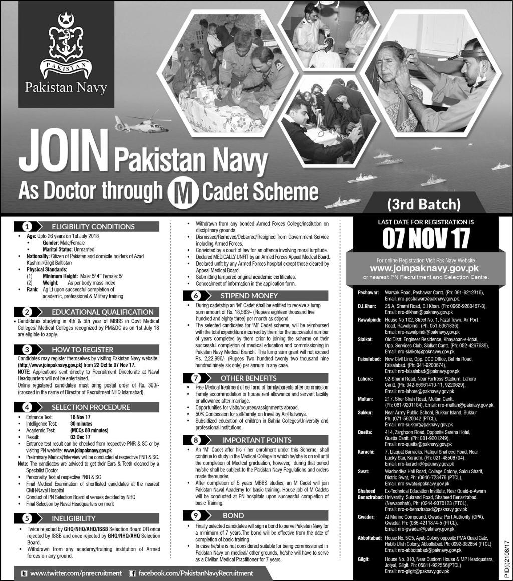 Pakistan Navy Doctors Jobs M Cadet Scheme 2024 3rd Batch Online Apply