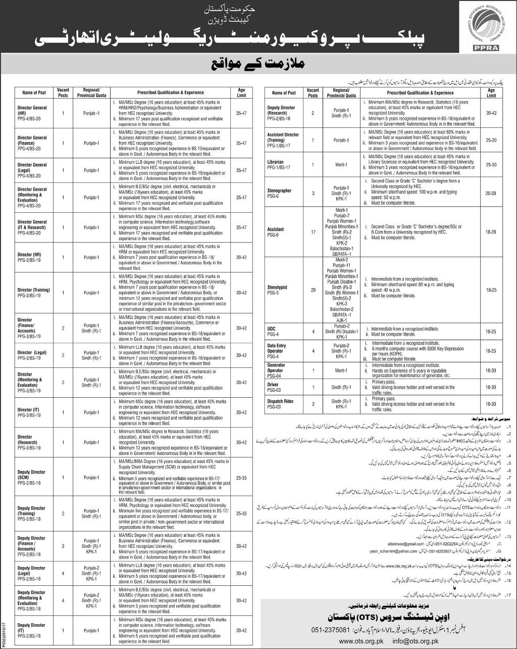 Public Procurement Regulatory Authority Jobs 2024 PPRA OTS Application Form