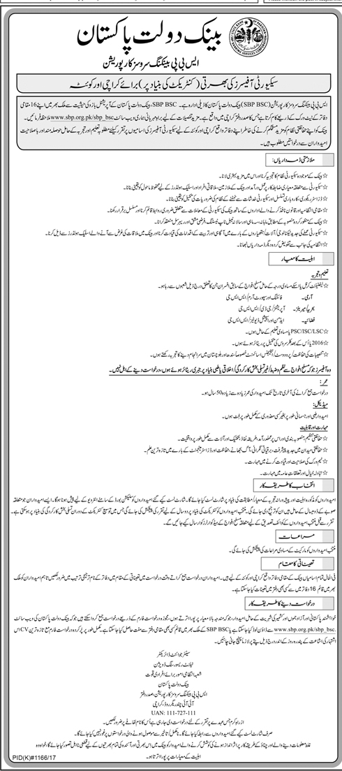 State Bank Of Pakistan Security Guard Officer Jobs 2024 Retired Pak Navy, Pak Army, Pak Air Force