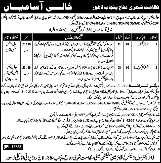 Civil Defence Department Punjab Lahore Jobs 2024 December Advertisement