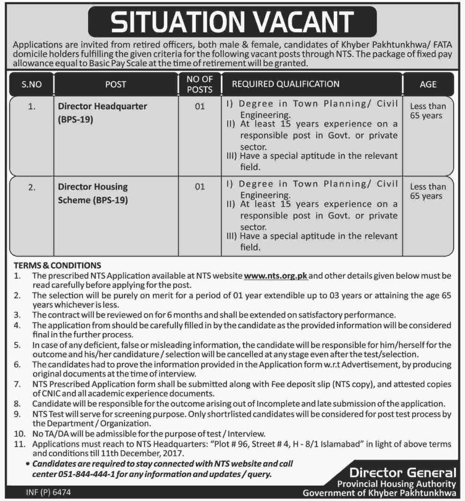 Provincial Housing Authority KPK Jobs 2024 PHA NTS Application Form November Advertisement