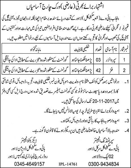 Punjab Highway Department Lahore Jobs 2024 November Advertisement Apply Procedure