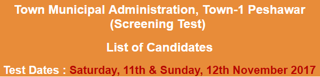 Town Municipal Administration Peshawar NTS Test Result 2024 12th November