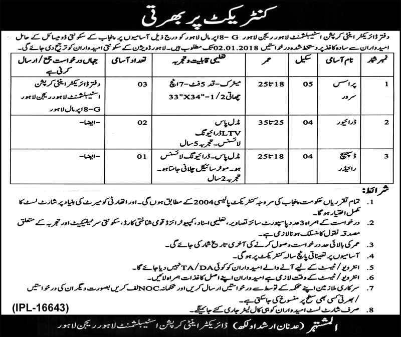 Anti Corruption Establishment Lahore Punjab Jobs 2024 Application Form Interview