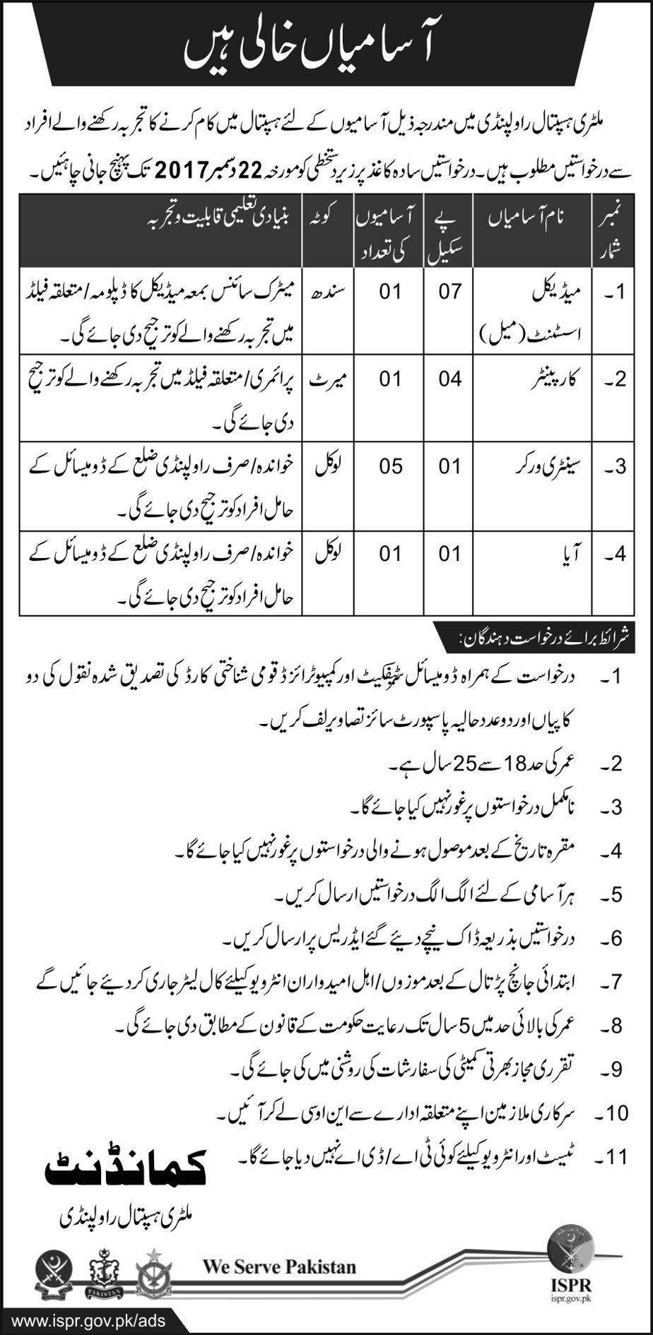 Military Hospital Rawalpindi Jobs 2024 Application Form Last Date Interview