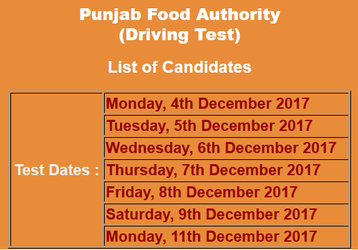 Punjab Food Authority Driver Jobs Driving Test NTS Result 2024 4th, 5th, 6th, 7th, 8th, 9th, 11th December