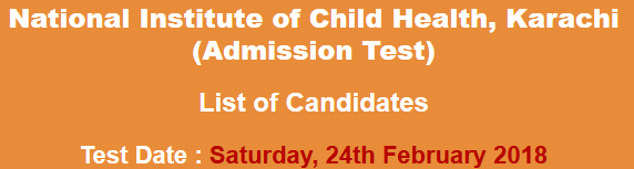 National Institute of Child Health NICH Karachi NTS Admission Test Result 2024 24th February