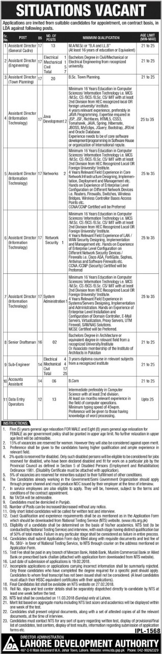 LDA Jobs Lahore 2024 NTS Form February Advertisement Roll Number Slip Test Sample Paper