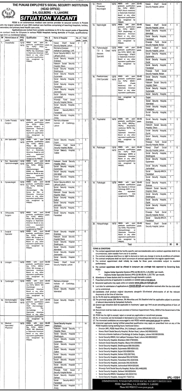 Punjab Employees Social Security Institution Jobs 2024 PESSI Advertisement Registration Form