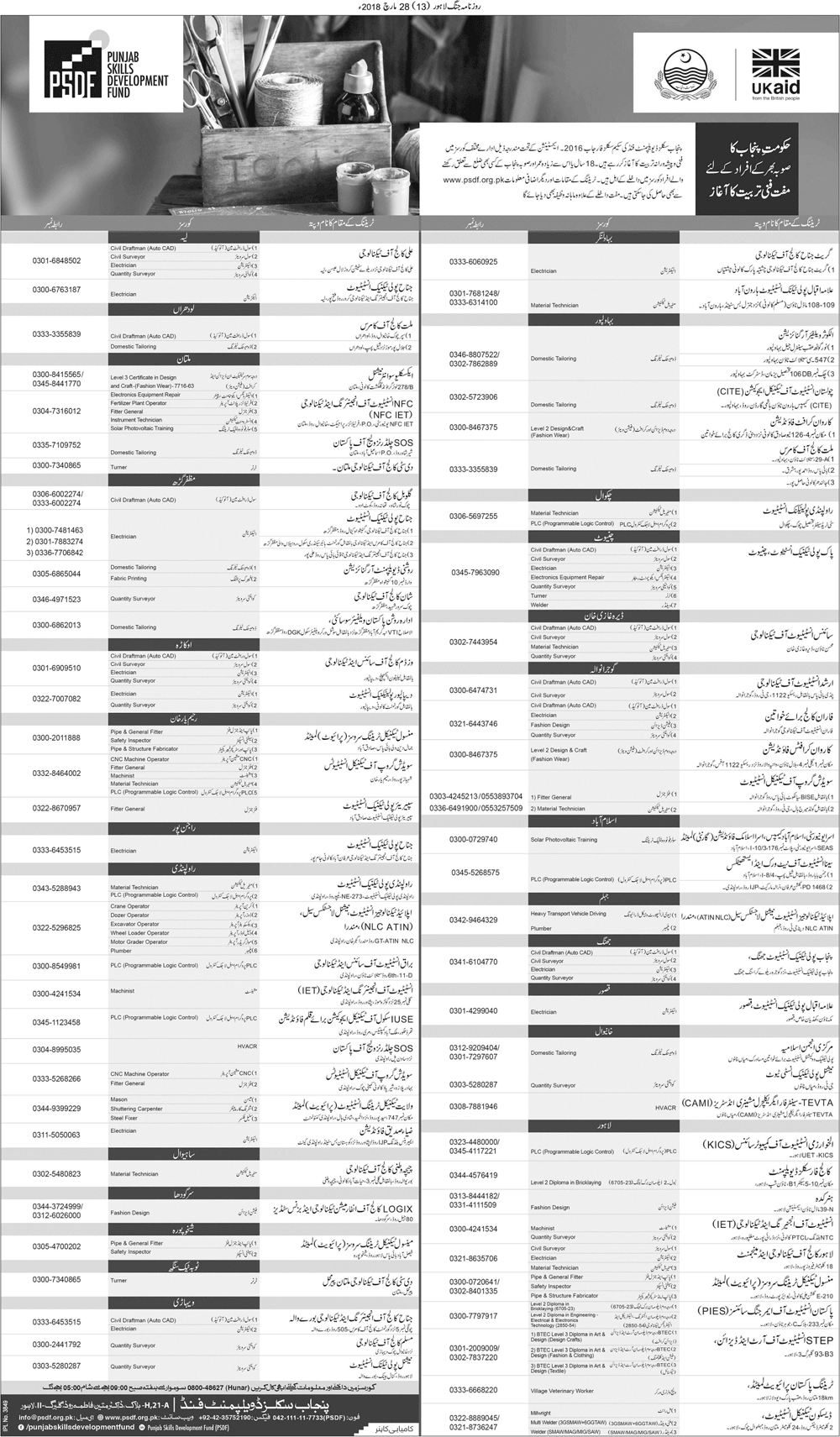 Punjab Skills Development Fund 2024 PSDF Courses Program Free Lahore, Rawalpindi, Contact Number Application Form www.psdf.org.pk