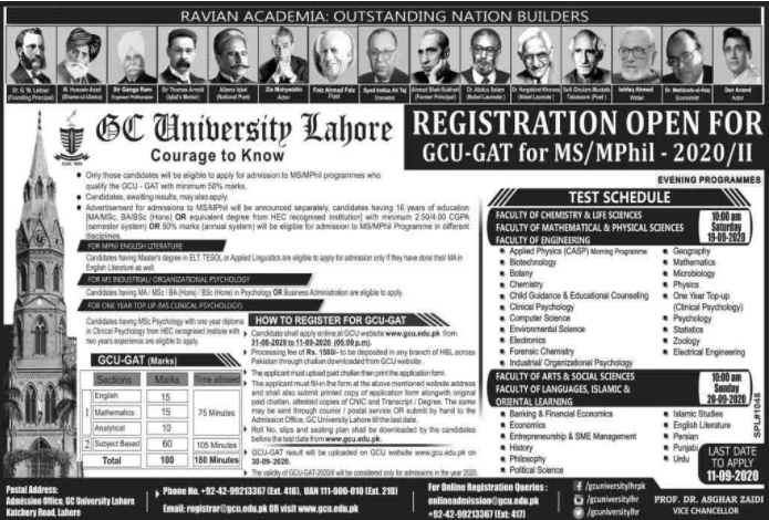 GCU GAT Form 2024 Registration Online Last Date Test Fee