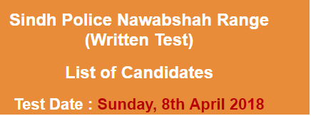 Sindh Police Nawabshah Range Constable Jobs NTS Written Test Result 2024 8th April