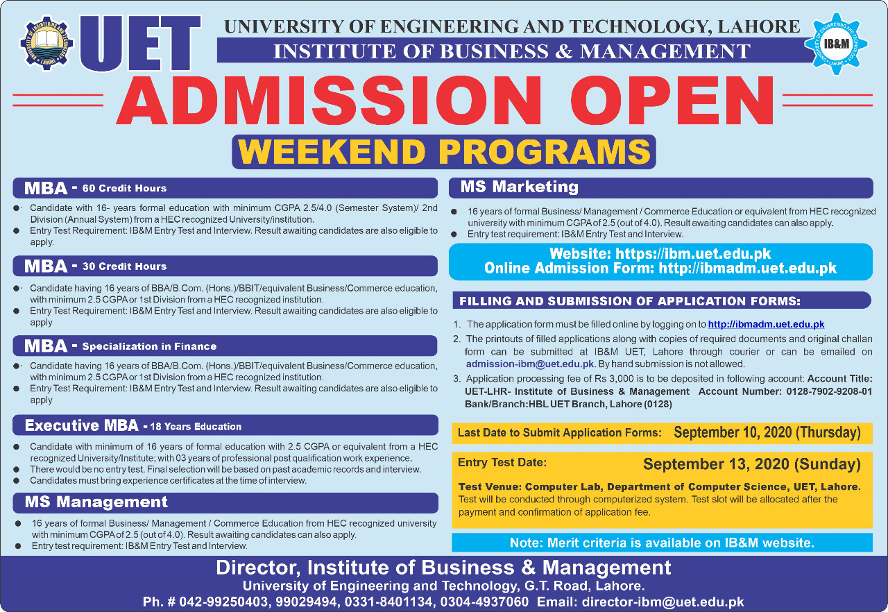 UET Admission 2024 For BBA, BSC, MBA Application Form Eligibility Last Date