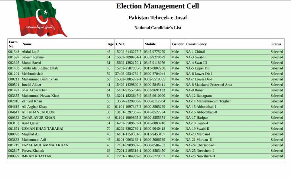 PTI Punjab Baldiyati Election Ticket Holders 2024 Final Candidates List