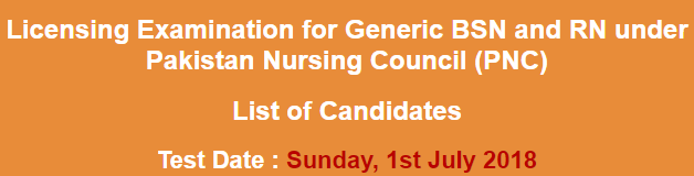 Pakistan Nursing Council PNC Licensure Exam NTS Test Result 2024 BSN, RN 1st July