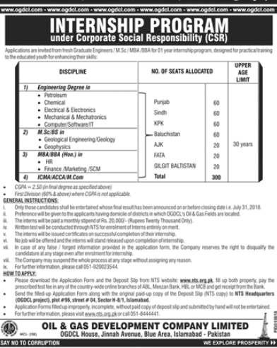 OGDCL Internship 2024 For Undergraduate Apply Online NTS Form