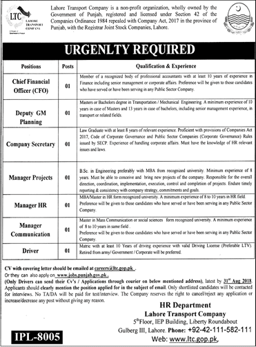 Lahore Transport Company LTC Jobs 2024 Application Form Last Date