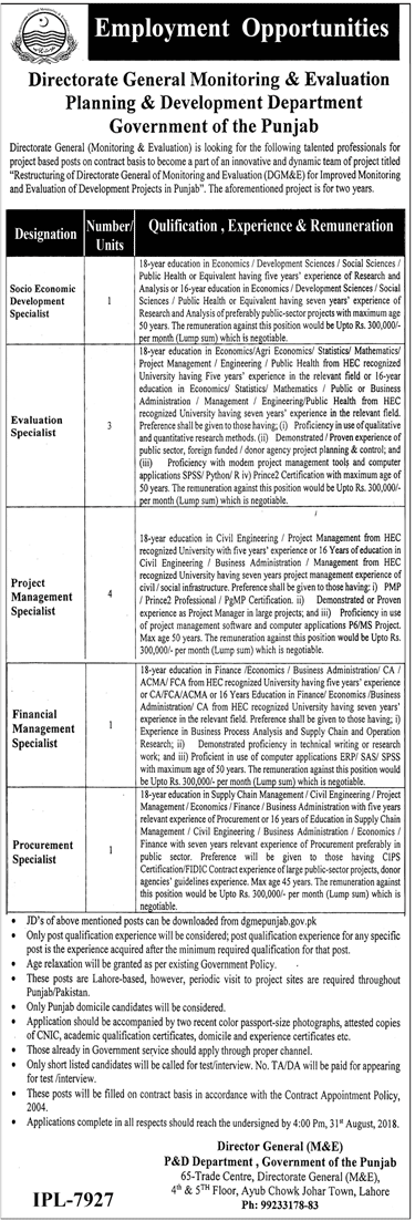 Planning And Development Department Punjab Jobs 2024 Application Form