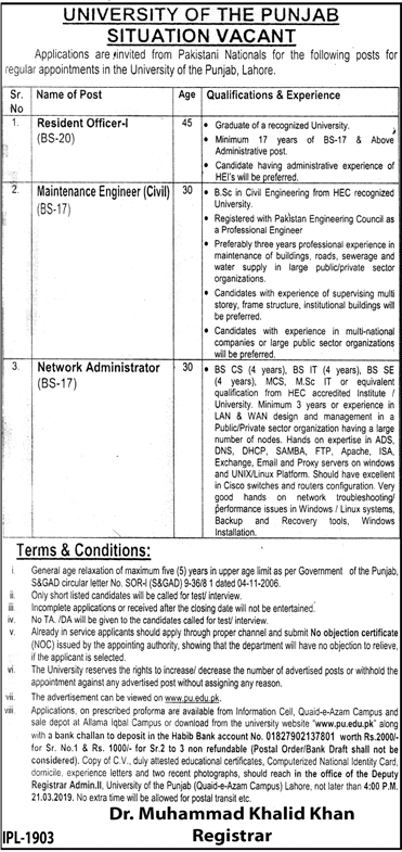 Punjab University Lahore Jobs 2024 Advertisement www.pu.edu.pk