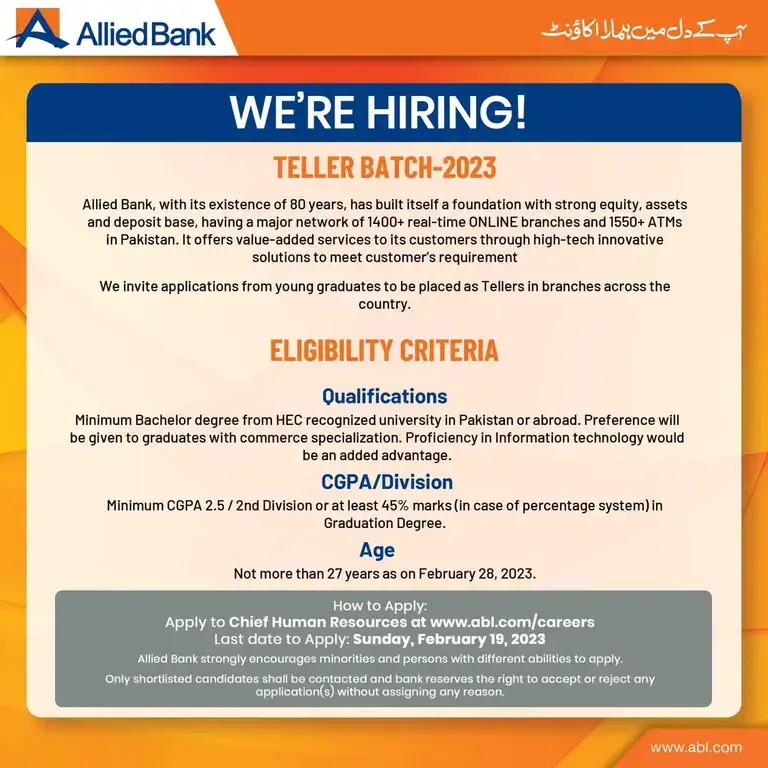 Allied Bank Jobs 2024 Online Apply Last Date