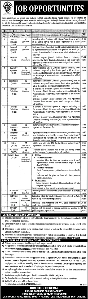 Punjab Forensic Science Agency Jobs 2024 pfsa.gop.pk Application Form