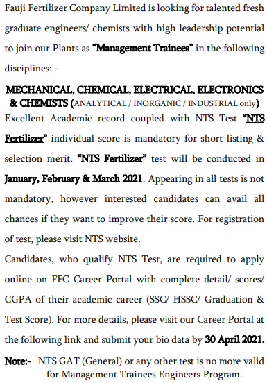 FFC Management Trainee NTS Test Result 2024 28th March Answer Key Online