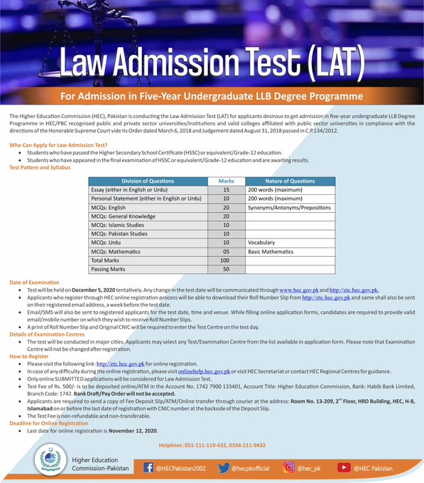 HEC LAT Test Result 2024 www.hec.gov.pk Answer Keys