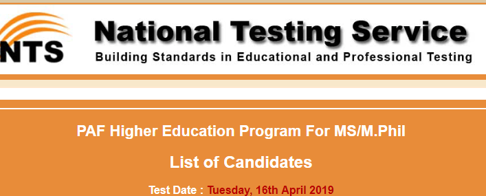 PAF Higher Education Program For MS, M.Phil, PhD NTS Test Result 2024 16th April