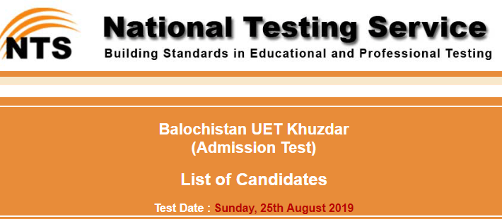 BUET Khuzdar Entry Test Result 2024 NTS Admission 25th August