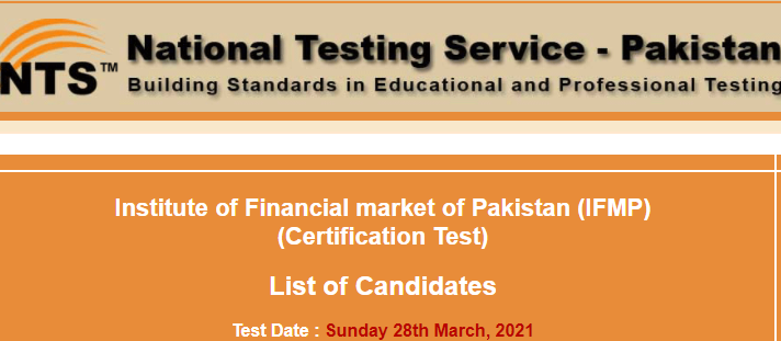 Institute Of Financial Markets Of Pakistan IFMP NTS Test Result 2024 28 March