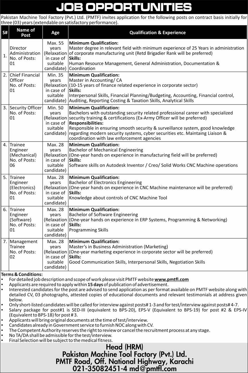 Pakistan Machine Tool Factory Jobs 2024 PMTF Form Last Date