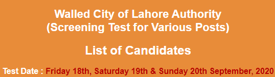 Walled City of Lahore Authority Jobs NTS Test Result 2024 18th, 19th, 20th September