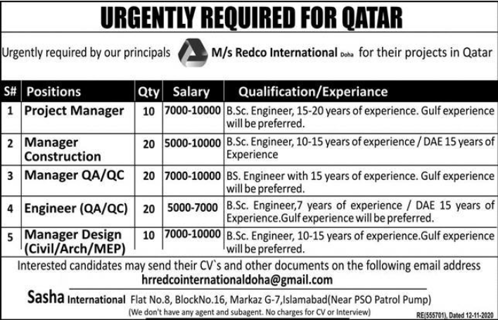 Redco International Jobs 2024 Vacancies In Qatar Apply Online Last Date