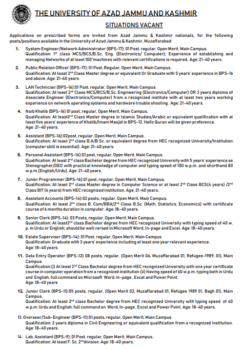 University of AJK Muzaffarabad Jobs NTS Test Result 2024 13th, 14th March